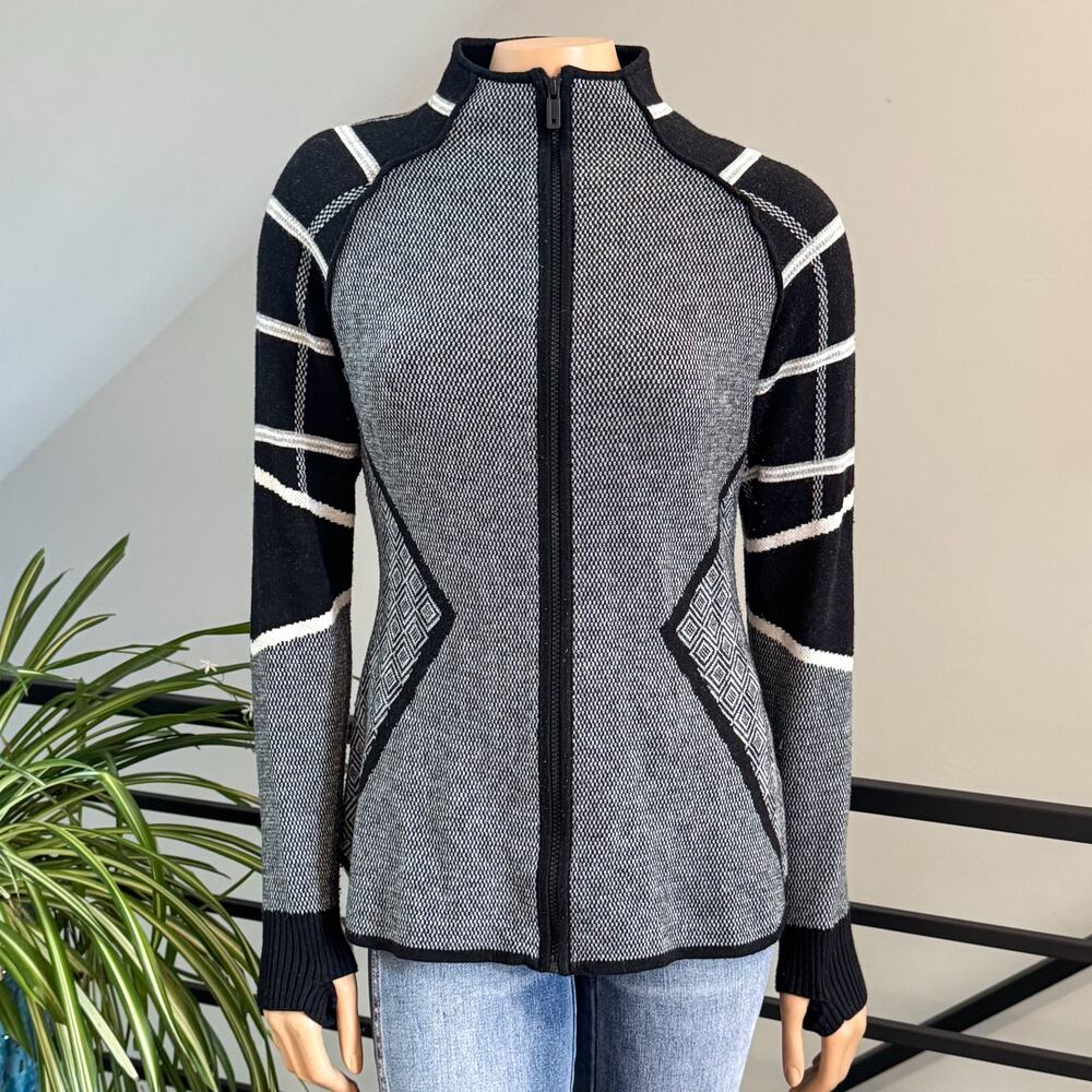 Smartwool Dacono Ski Full Zip Merino Wool Sweater Jacket Black Grey SW01648 - M
